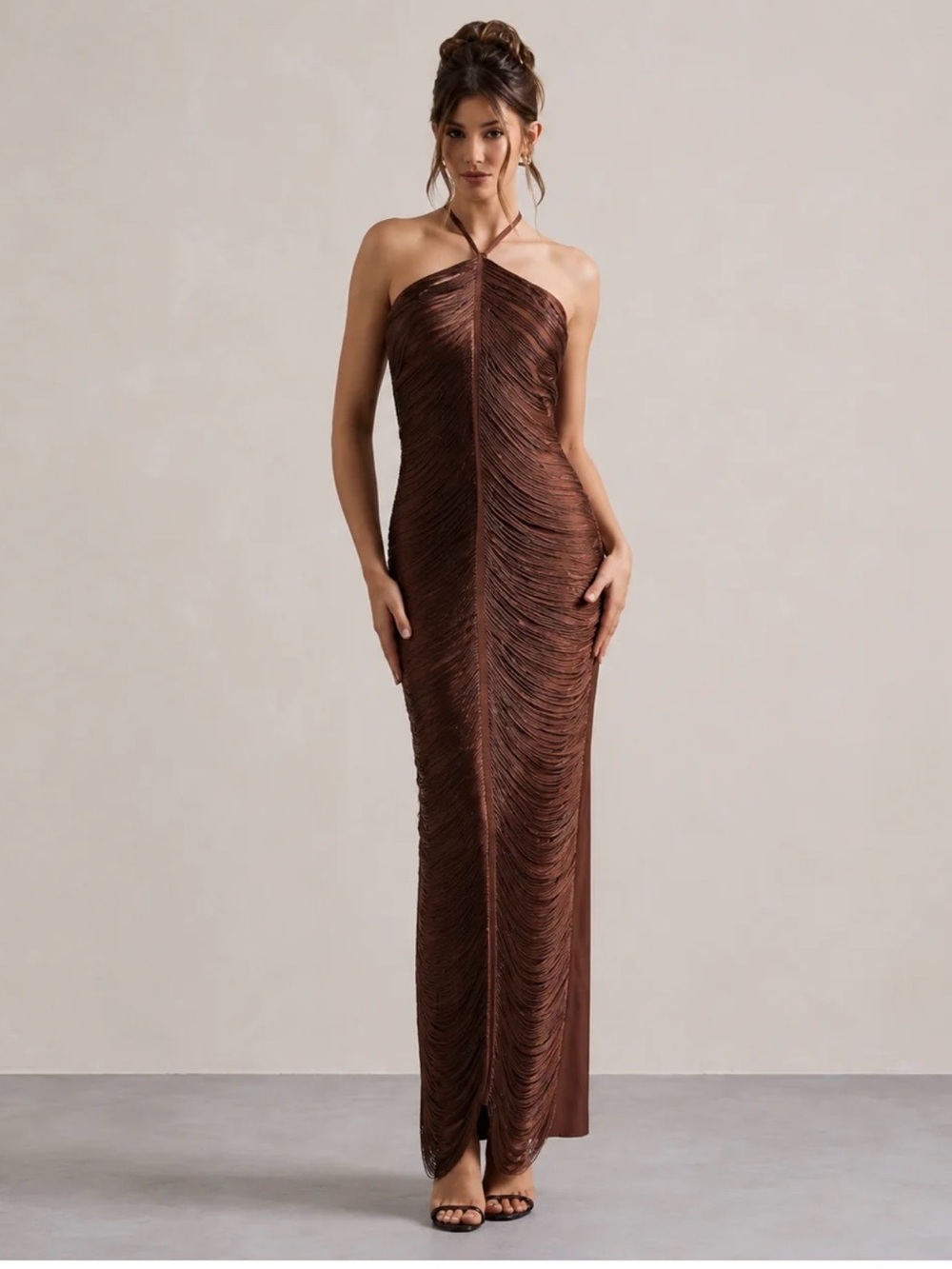 Strap Halter Textured Maxi Dress